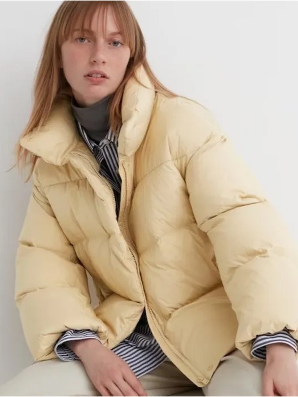 Womens Puffer Jacket - Uniqlo Powder Soft Down Jacket in Butter Yellow
